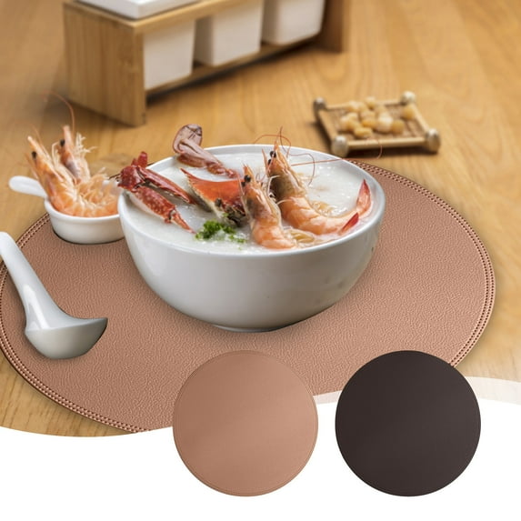 Round Faux Leather Placemat, Non-Slip Double-Sided Table Mat, Heat Insulation, Easy to Clean, 15 Inch, Pink/Brown for Kitchen & Coffee Table