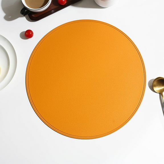Round Faux Leather Placemats,15 Inch Non-Slip Heat Insulation Kitchen Table Mats,Double-Sided Durable Solid Color Dining Table Mats for Home,Coffee Table,Office,Restaurants,Cafes,Parties-Yellow