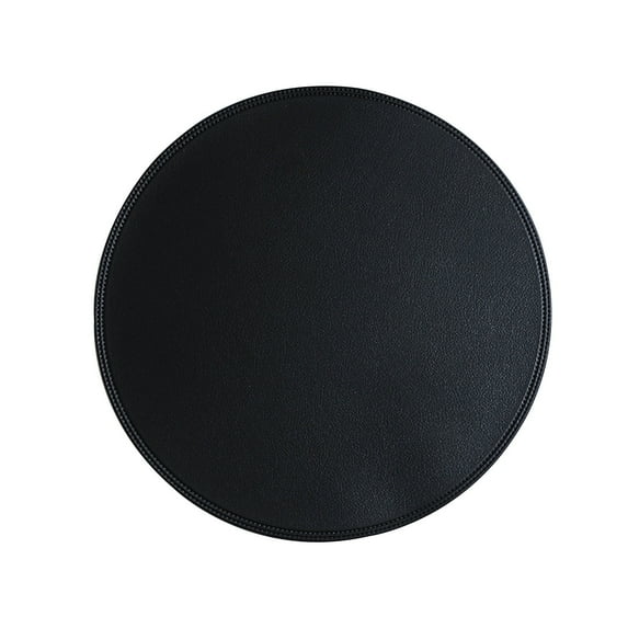 Round Faux Leather Placemats, Solid Color Easy-Clean, Heat-Resistant Coffee Kitchen Table Mats ( Black )