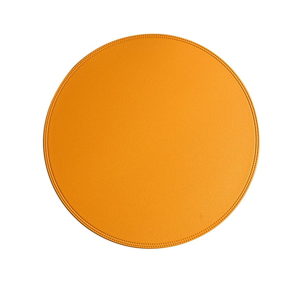 Round Faux Leather Placemats, Solid Color Easy-Clean, Heat-Resistant Coffee Kitchen Table Mats ( Yellow )