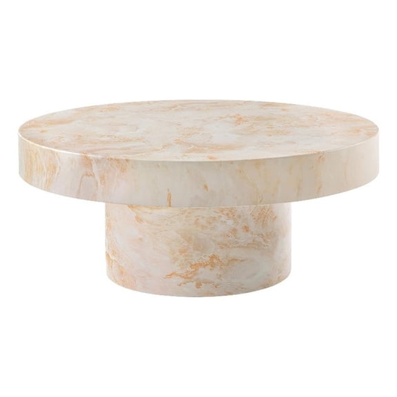 Round Faux Stone Coffee Table in Honey Onyx Finish - 34 Inch Low Indoor
