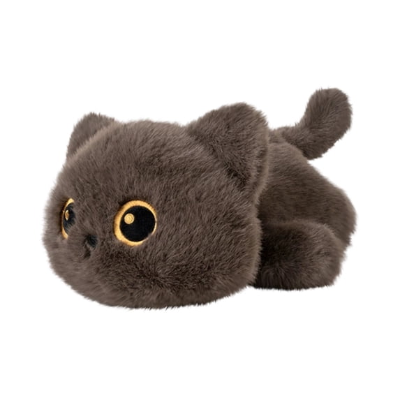 Round Feline Plush Toy Set 12 Inch Calico Siamese Black Cats Stuffed Animals with Big Eyes Soft Cuddly Figurines for Desk or Shelf Aesthetic Room Ornament Dark Gray