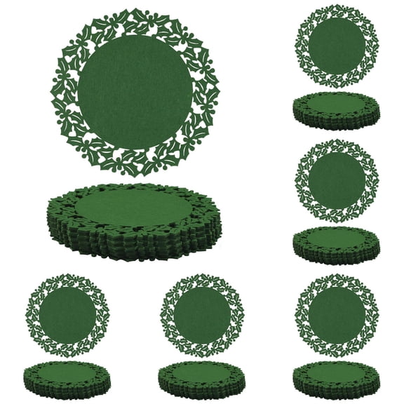 Round Felt Placemats Set of 12 • Heat Resistant Non-Slip Table Mats for Dining Table • Christmas & Holiday Party Decorations • Classic & Green Leaf Styles