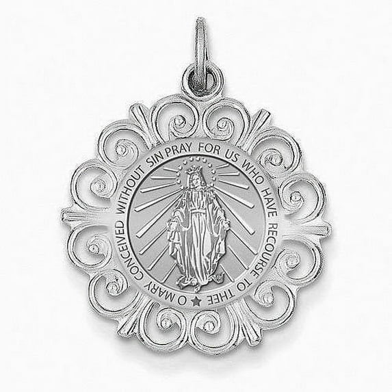 Round Filigree Miraculous Medal - 1 Inch X 1 Inch - Solid Sterling Silver