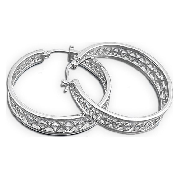 Round Filigree Style Hollow Hoop Earrings Sterling Silver