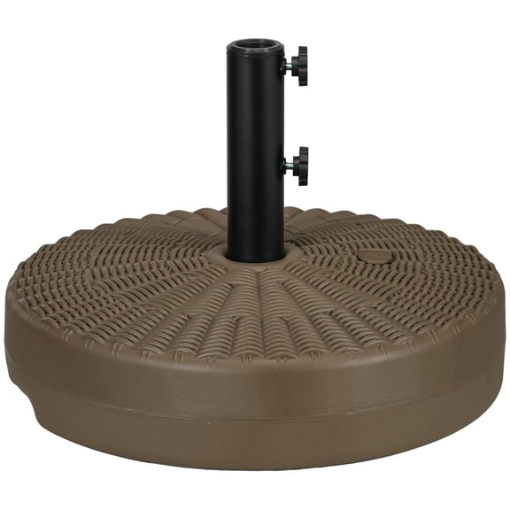 Round Fillable Umbrella Base for 1.5/2 in. Poles, 48 lbs Water / 64 lbs Sand, HDPE Patio Umbrella Stand with Rattan Pattern for Outdoor, Brown