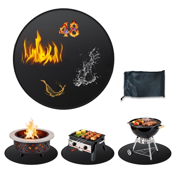 Round Fire Pit Mat, Fireproof Grill Mat for Deck Patio, 2000°F Heat Resistant Fiberglass BBQ Mat with Silicone Coating, Waterproof Oil-Proof Floor Protector for Outdoor Grill & Fireplace, 48inch