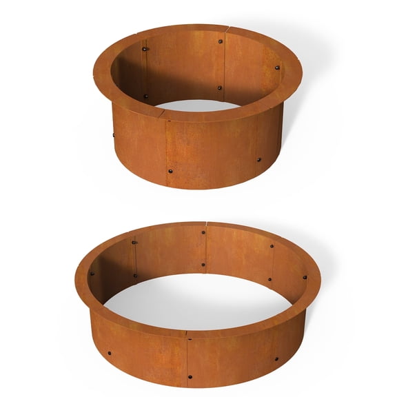 Round Metal Fire Pit Ring for DIY Campfire Wood Burning Insert Fire Pit Liner Heavy Duty Firepit Rim with Collar Support Bonfire Outdoor Camping Cooking Patio Backyard, Rusty 39"