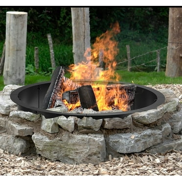 Round Fire Pit Ring Liner for DIY Wood Burning Insert Firepit Rim with Collar Support Firepit Liner Smokeless Campfire Ring Pit 3mm Thick Heavy Duty Solid Metal Steel Above or In-Ground, Black 24"