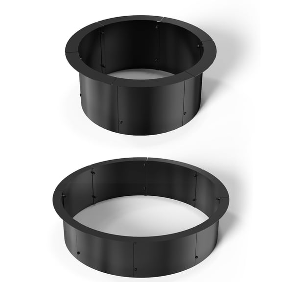 Round Fire Pit Ring Metal Steel for DIY Wood Burning Insert Firepit Rim with Collar Support Firepit Liner Campfire Ring Pit 3mm Thick Heavy Duty Solid Above or In-Ground, Black 39"