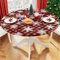 thumbnail image 1 of Round Fitted Christmas Table Cover, Elastic Edged and Flannel Backed Tablecloth, Buffalo Plaid Vinyl Tablecloth with Snowflake Pattern, Fits 36"-44" Round Tables, 1 of 4