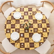 Round Fitted PEVA Vinyl Tablecloth with Elastic Edged & Flannel Backing, Waterproof Wipeable Round Table Cover for Indoor Outdoor Patio Use - Fits Tables up to 36"-44" Dia. (Coffee)