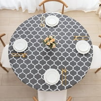 Round Fitted PEVA Vinyl Tablecloth with Elastic Edged & Flannel Backing, Waterproof Wipeable Round Table Cover for Indoor Outdoor Patio Use - Fits Tables up to 45"-52" Dia. (Rosaic Plaids)