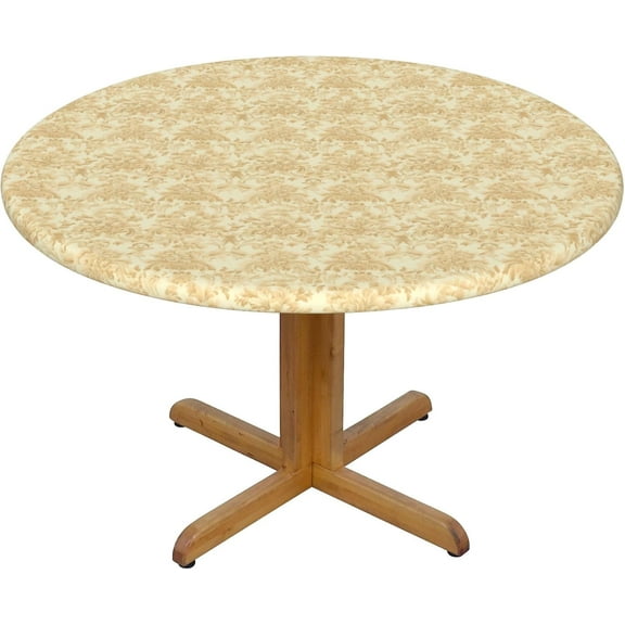 Round Fitted Tablecloth 44 Inch, Beautiful Beige Damask Table Cloth Round Cover Water Resistant Table Cover Kitchen Tablecloth for Kitchen Dinning Tabletop Outdoor