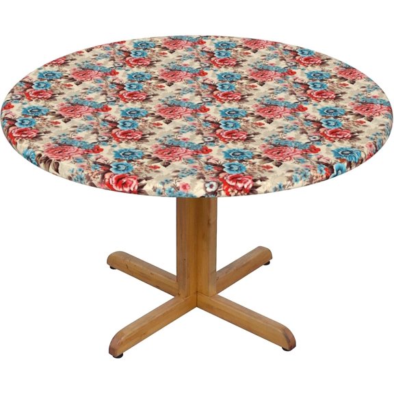 Round Fitted Tablecloth 44 Inch, Beautiful Floral Circular Table Cover Washable Tablecloth Outdoor Tablecloth for Restaurant, Picnic, Indoor and Outdoor Dining