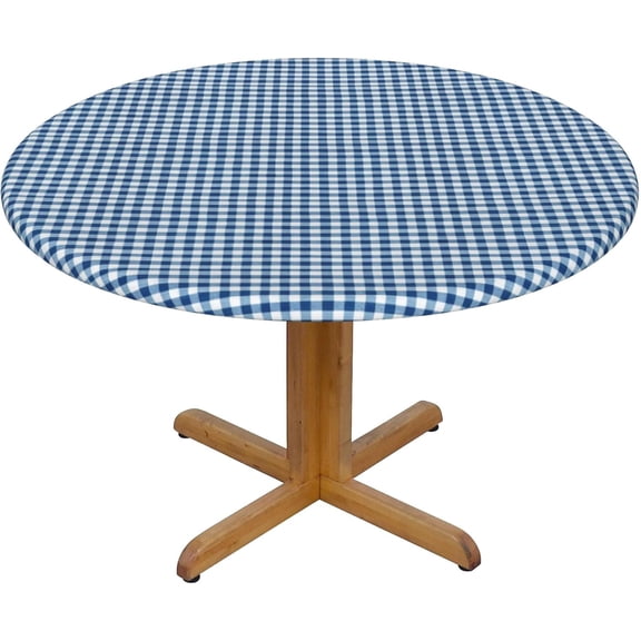 Round Fitted Tablecloth 44 Inch, Blue Grids Elastic Tablecloth for Round Tables Fitted Tablecloth Oil Spill Proof Table Cloths Polyester Table Cover for Restaurant, Picnic, Indoor and Outdoor Dining