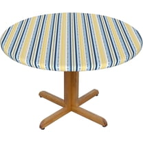 Round Fitted Tablecloth 44 Inch, Blue Yellow Provence Style Stripe Circle Tablecloth Durable Tabletop Covers Farmhouse Tablecloth for Dining, Party, Buffet, Wedding