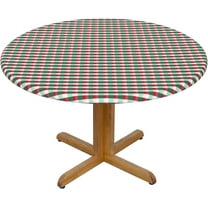 Round Fitted Tablecloth 44 Inch, Christmas Red Green Gingham Round Fitted Tablecloth Elastic Fitted Tablecloth Waterproof Tabletop Cover Holiday Tablecloth for Dining, Party, Buffet, Wedding