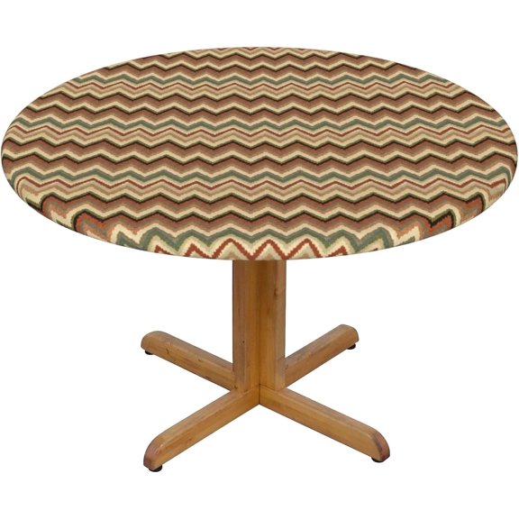 Round Fitted Tablecloth 44 Inch, Ethnic Zig Zag Stripes Circle Dining Table Cover Stain and Wrinkle Resistant Tablecloths Decorative Fabric Table Cover for Restaurant, Picnic, Indoor and Outdoor