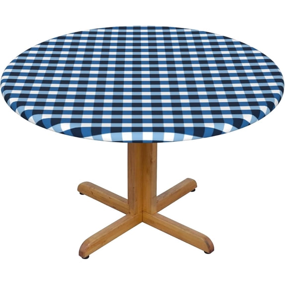 Round Fitted Tablecloth 44 Inch, Gingham Buffalo Plaid Fitted Round Table Cover Fitted Stretch Table Cover Wipeable Table Covers Dining Table Cover for Dining, Party, Buffet, Wedding