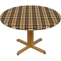 Round Fitted Tablecloth 44 Inch, Gold Brown Tartan Check Plaid Fitted Round Tablecloth Fitted Table Cloth Water Resistant Table Cloth Decorative Fabric Table Cover for Party, Wedding, Cocktail