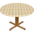 thumbnail image 1 of Round Fitted Tablecloth 44 Inch, Gray Mustard Check Plaid Round Tablecloth Waterproof Table Cloth Polyester Table Cloth for Daily Use Kitchen Dining Party Wedding, 1 of 8