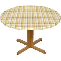 Round Fitted Tablecloth 44 Inch, Gray Mustard Check Plaid Round Tablecloth Waterproof Table Cloth Polyester Table Cloth for Daily Use Kitchen Dining Party Wedding