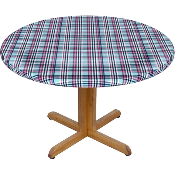 Round Fitted Tablecloth 44 Inch, Modern Plaid Tablecloth Round Soft Table Top Cover Polyester Table Cloth for Dining, Party, Buffet, Wedding