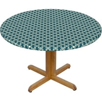 Round Fitted Tablecloth 44 Inch, Traditional Blue Geometric Round Fitted Tablecloth Fitted Table Clothes Wipeable Table Cloth Cover Farmhouse Table Cover for Dining, Party, Buffet, Wedding