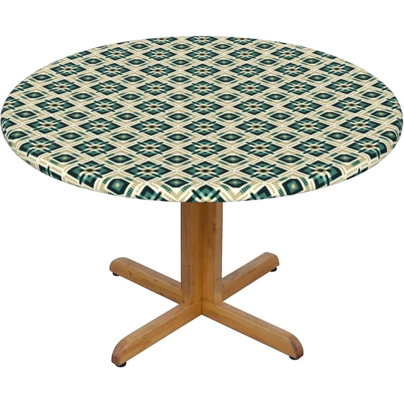 Round Fitted Tablecloth 52 Inch, Abstract Geometric Elastic Tablecloth for Round Tables Fitted Table Cover Stain and Wrinkle Resistant Tabletop Covers Outdoor Tablecloth for Party, Wedding, Cocktail