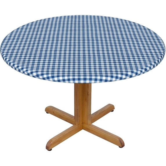 Round Fitted Tablecloth 52 Inch, Blue Grids Round Fitted Tablecloth Stretch Table Cover Breathable Tablecloths Outdoor Tablecloth for Dining, Parties, Camping