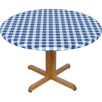 Round Fitted Tablecloth 52 Inch, Blue Jeans Gingham Fitted Round Table Cover Fitted Table Cover Wipeable Table Covers Kitchen Tablecloths for Restaurant, Picnic, Indoor and Outdoor Dining
