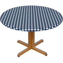 Round Fitted Tablecloth 52 Inch, Dark Blue White Gingham Elastic Tablecloth for Round Tables Fitted Table Cover Heat Resistant Table Cover Kitchen Tablecover for Restaurant, Picnic, Indoor Outdoor