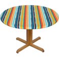 thumbnail image 1 of Round Fitted Tablecloth 52 Inch, Dyed Stripes Round Table Cover Breathable Table Cloth Wipe Clean Table Cover for Restaurant, Picnic, Indoor and Outdoor Dining, 1 of 7