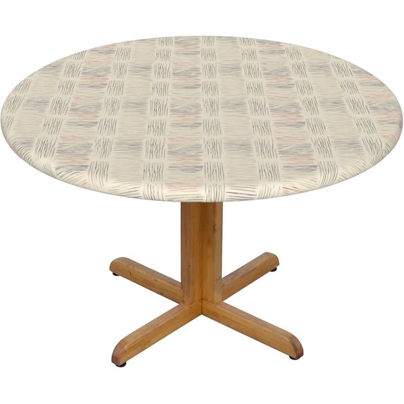 Round Fitted Tablecloth 52 Inch, Farmhouse Broken Stripes Circular Table Cover Water and Stain Resistant Tablecloth Outdoor Tablecloth for Dining, Parties, Camping