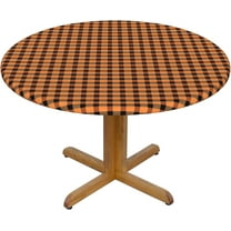 Round Fitted Tablecloth 52 Inch, Orange Black Plaid Fitted Tablecloth Round Fitted Table Cover Durable Tabletop Covers Table Topper for Buffet Table, Parties, Holiday Dinner, Wedding