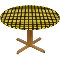 Round Fitted Tablecloth 52 Inch, Yellow Black Scottish Plaid Round Fitted Tablecolth Fitted Table Cover Water Resistant Tabletop Covers Fabric Table Cover for Dining Table, Buffet Parties and Camping