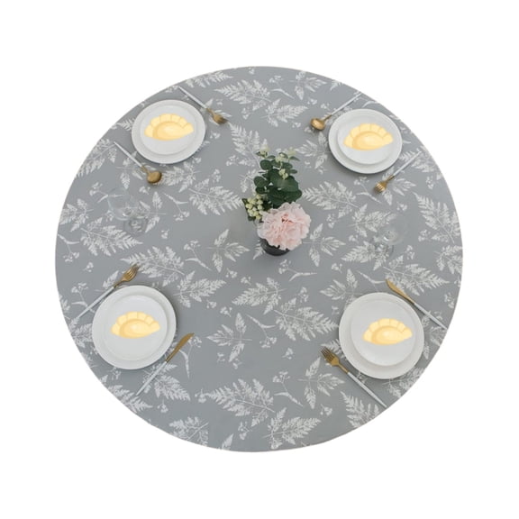Round Fitted Tablecloth 59 Inch Elastic Edge Waterproof Oil Proof Wipeable Table Cover for Kitchen Dining Party Patio Indoor Outdoor Decor Reusable Stretchable Table Cloth