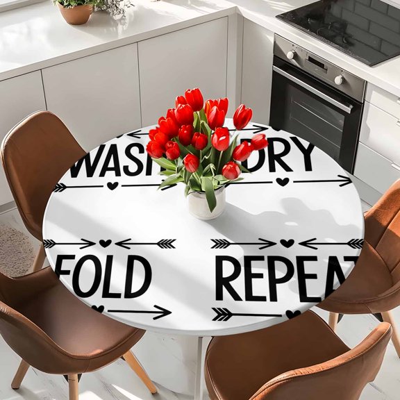 Round Fitted Tablecloth,Abstract Arrows Wash and Dry Circle Table Cover Waterproof Table Cloth with Elastic Edge,Laundry Art Quote Outdoor Tablecloths for Kitchen Picnic 36-44in
