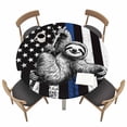 thumbnail image 1 of Round Fitted Tablecloth,American Flag Law Enforcement Thin Blue Line Circle Table Cover Waterproof Table Cloth with Elastic Edge,Animal Sloth Outdoor Tablecloths for Kitchen Picnic 55-60in, 1 of 9