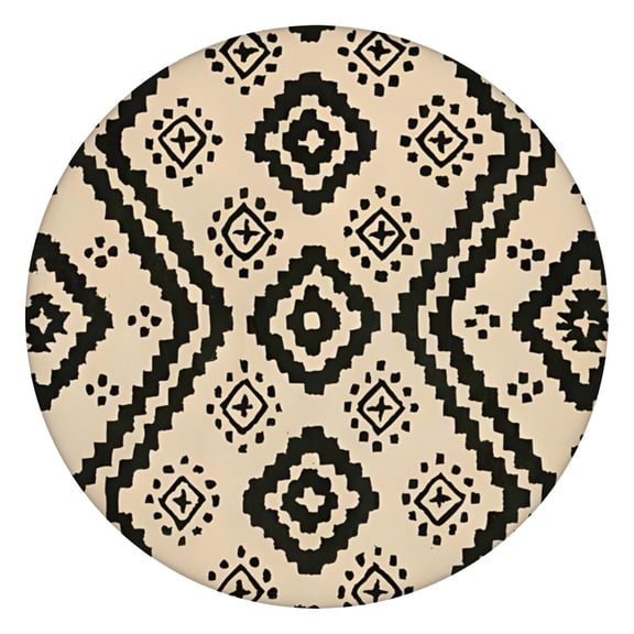 Round Fitted Tablecloth, Artistic Boho Mandala Pattern, Stretchable Fabric for Kitchen or Dining Room Decor