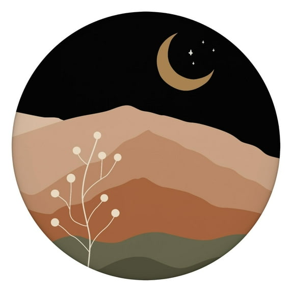 Round Fitted Tablecloth Boho Floral Motif, 44Inch Elastic Hem Fits 38 to 42 Inch Tables, Durable Spillproof Cover for Indoor Outdoor