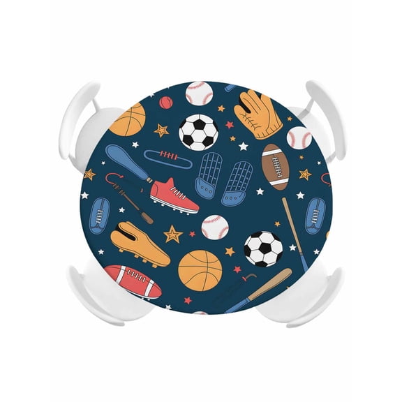 Round Fitted Tablecloth,Cartoon Sports Elements Circle Table Cover Waterproof Table Cloth with Elastic Edge,Soccer Baseball Rugby Outdoor Tablecloths for Kitchen Picnic 36-44in
