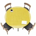 thumbnail image 1 of Round Fitted Tablecloth,Classic Greek Geometric Key Pattern Circle Table Cover Waterproof Table Cloth with Elastic Edge,Retro Linen Yellow Outdoor Tablecloths for Kitchen Picnic 55-60in, 1 of 9