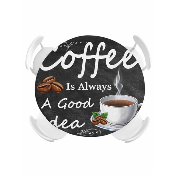 Round Fitted Tablecloth,Coffee Bean Cup Cafe Drink on Black Circle Table Cover Waterproof Table Cloth with Elastic Edge,Coffees Good Idea Quote Outdoor Tablecloths for Kitchen Picnic 36-44in