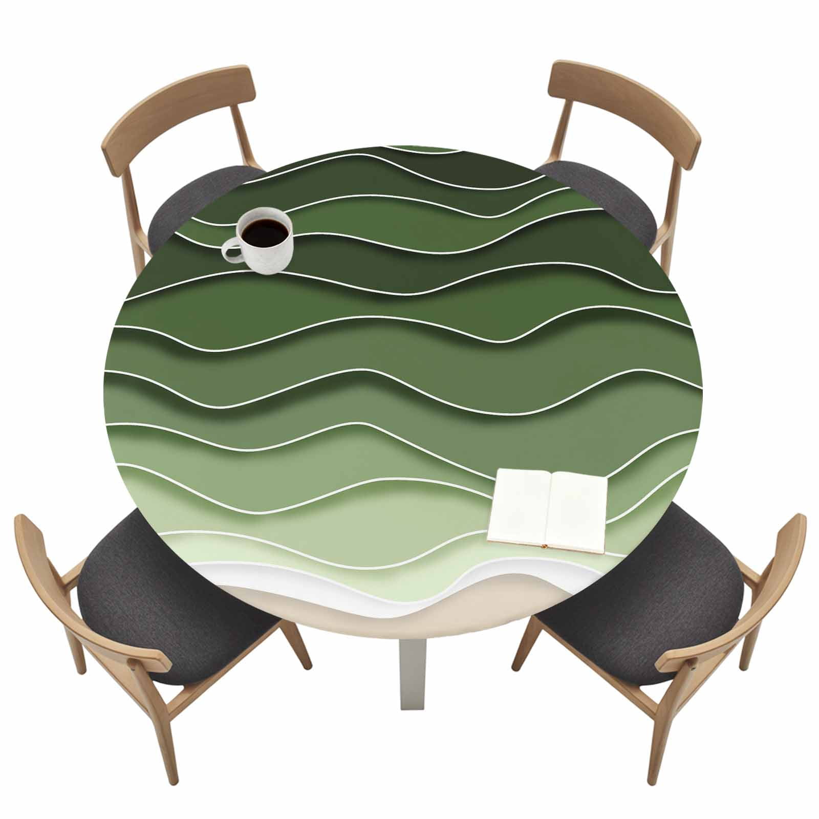 Round Ripple Cloth Round Fitted Tablecloth,Dark Light Green Water Ripple Circle Table ...