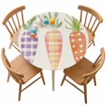 thumbnail image 1 of Round Fitted Tablecloth,Easter Colorful Radish on Beige Linen Circle Table Cover Waterproof Table Cloth with Elastic Edge,Spring Stripes Outdoor Tablecloths for Kitchen Picnic 55-60in, 1 of 9