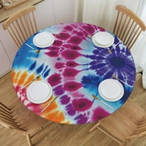 Round Fitted Tablecloth with Elastic Abstract Deep Color Tie Dye Round Outdoor Tablecloths Fitted Table Covers for Round Tables Waterproof Reusable Vinyl Table Cloth for Indoor and Outdoor 44"-48"