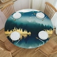 thumbnail image 1 of Round Fitted Tablecloth with Elastic Abstract Mountain Round Outdoor Tablecloths Fitted Table Covers for Round Tables Waterproof Reusable Vinyl Table Cloth for Indoor and Outdoor 62"-68", 1 of 7