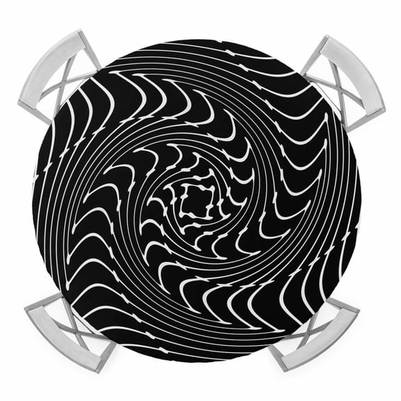 Round Fitted Tablecloth with Elastic Black Inverse Vortex Tablecloths Abstract Warped Waves Patio Table Cover for Kitchen Dinner Party Picnic Decor Fits Tables up to 36"- 44" Diameter